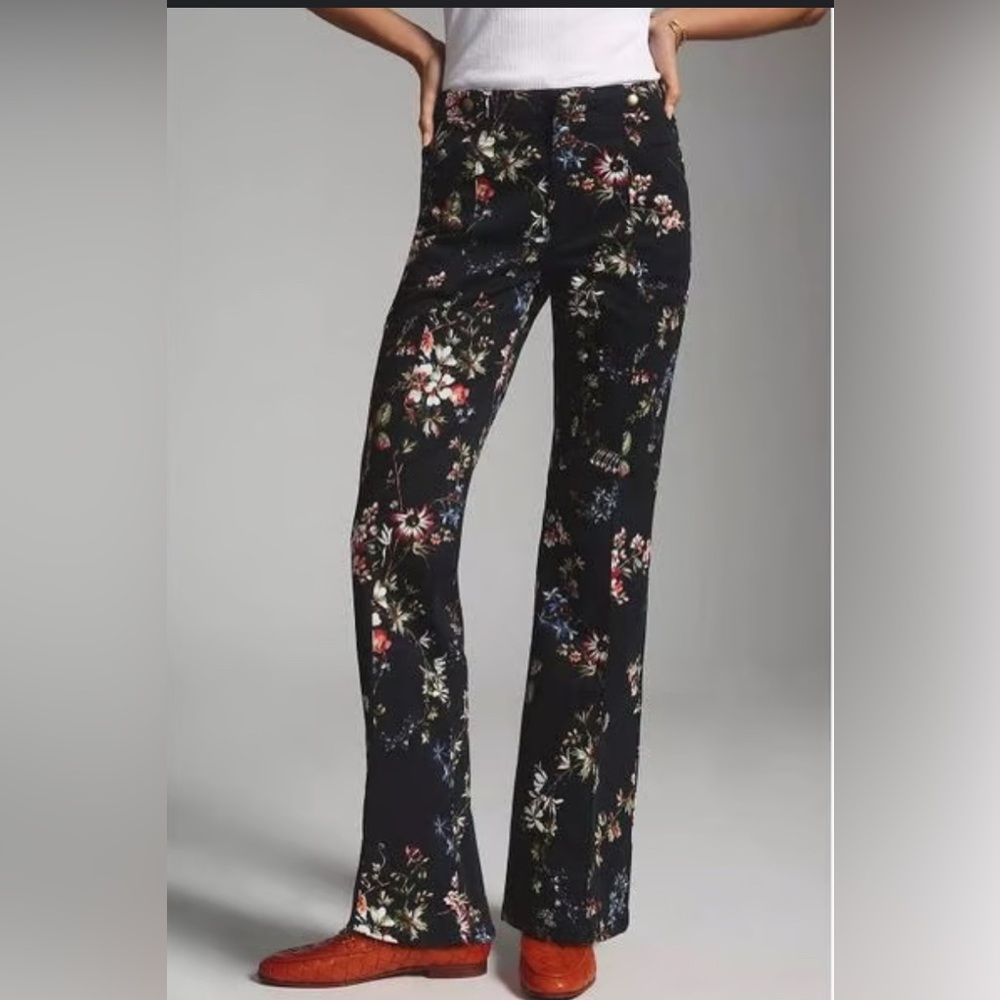 Anthropologie Pilcro Mid-rise Demilune Black Floral Utility Pants. Size 27.
